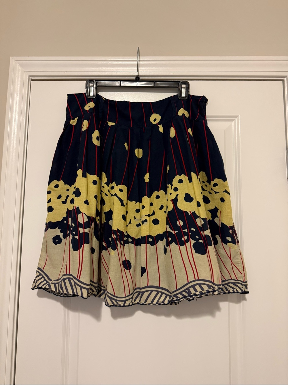 DownEast Navy Mini Skirt with Yellow Floral Print and Red Stripe